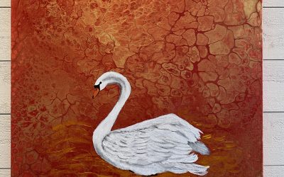 Svan badande i kärlekens färger 50×50 akryl 1500:-