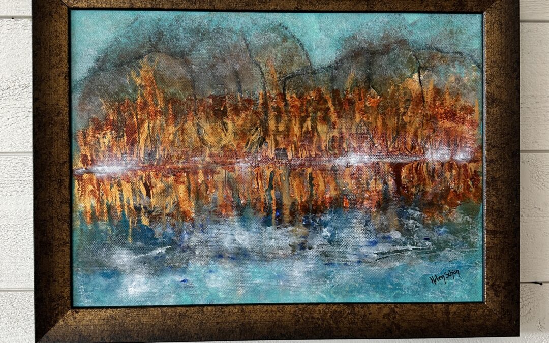 Mountain fire 35×25 akryl/ink med exklusiv ram 2000:-